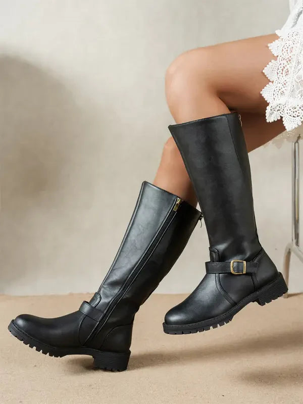Women’s Winter Low-Heel Leather Support Knee Boots