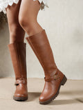 Women’s Winter Low-Heel Leather Support Knee Boots